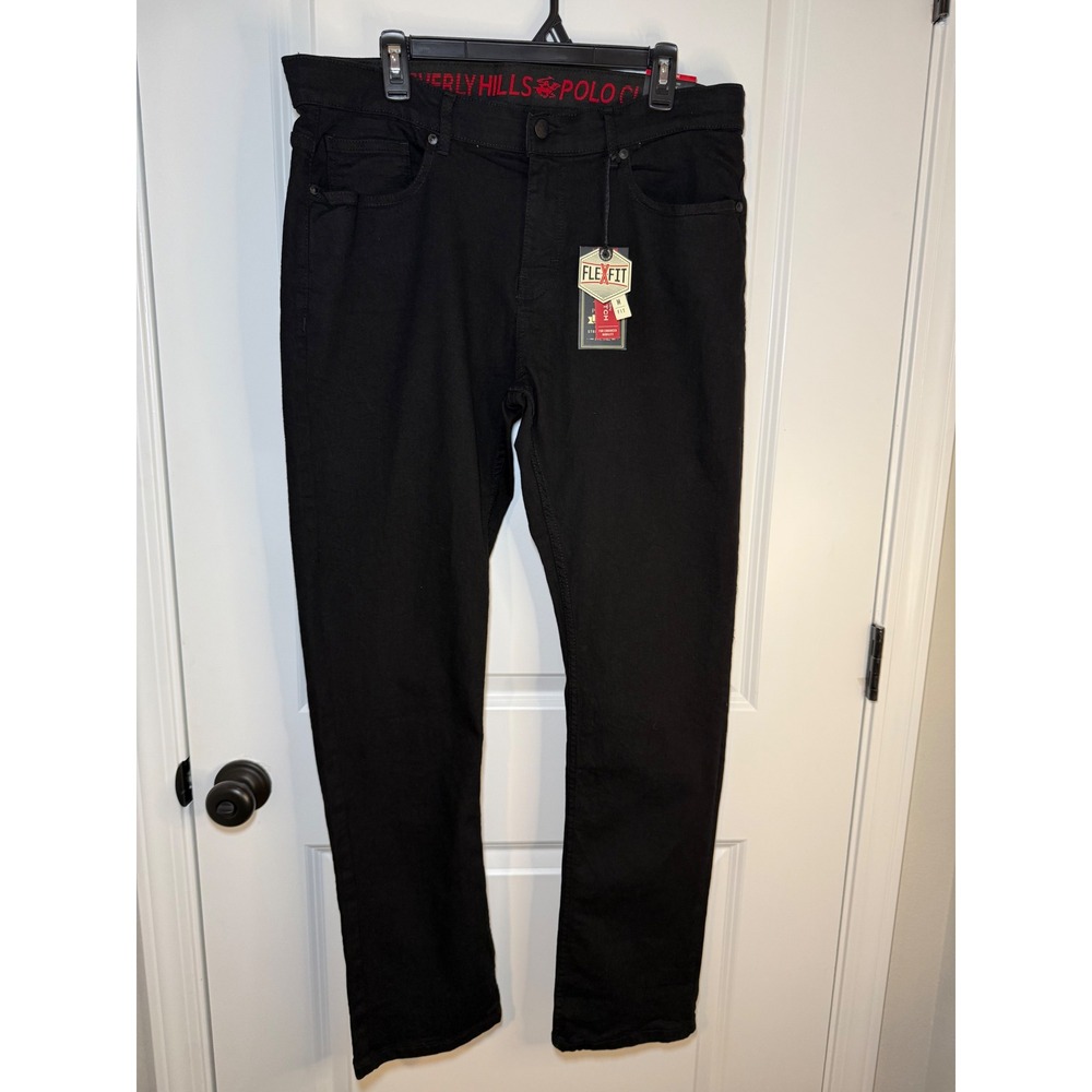 Beverly Hills Polo Club Mens Slim Fit Flex Stretch Denim Jeans Black 36x32 NWT